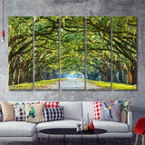 Stunning Line of Oak Trees Along the Road in Savannah 5 Piece B Canvas Prints Wall Art Decor - Painting Canvas, Multi Panels