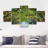 Stunning Line of Oak Trees Along the Road in Savannah 5 Piece Canvas Prints Wall Art Decor - Painting Canvas, Multi Panels