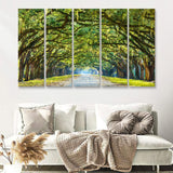 Stunning Line of Oak Trees Along the Road in Savannah 5 Piece B Canvas Prints Wall Art Decor - Painting Canvas, Multi Panels