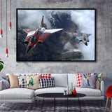 Sukhoi Su 27 Flanker Fighter Aircraft Framed Canvas Prints Wall Art Decor - Painting Canvas, Black Framed Picture