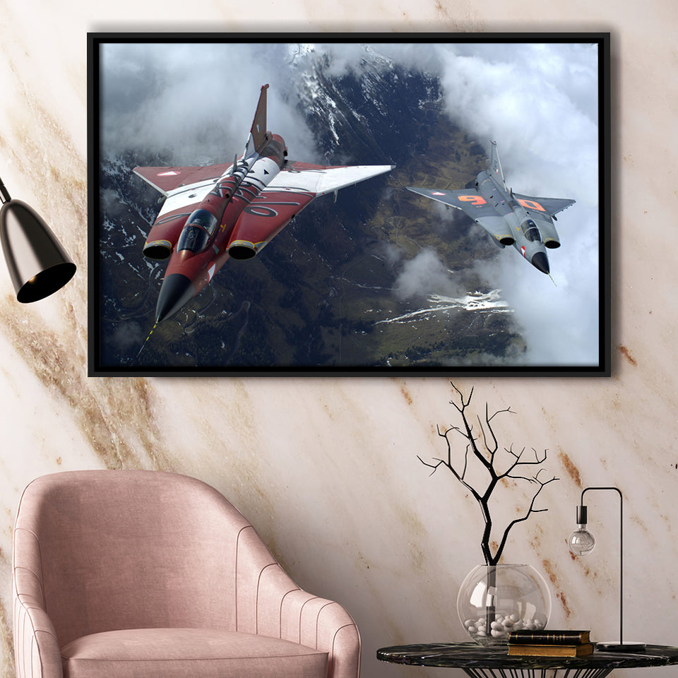Sukhoi Su 27 Flanker Fighter Aircraft Framed Canvas Prints Wall Art Decor - Painting Canvas, Black Framed Picture