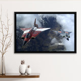 Sukhoi Su 27 Flanker Fighter Aircraft Framed Canvas Prints Wall Art Decor - Painting Canvas, Black Framed Picture