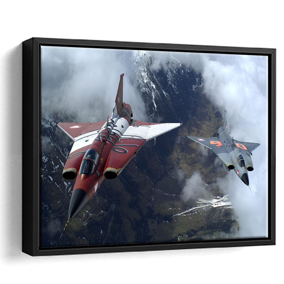 Sukhoi Su 27 Flanker Fighter Aircraft Framed Canvas Prints Wall Art Decor - Painting Canvas, Black Framed Picture
