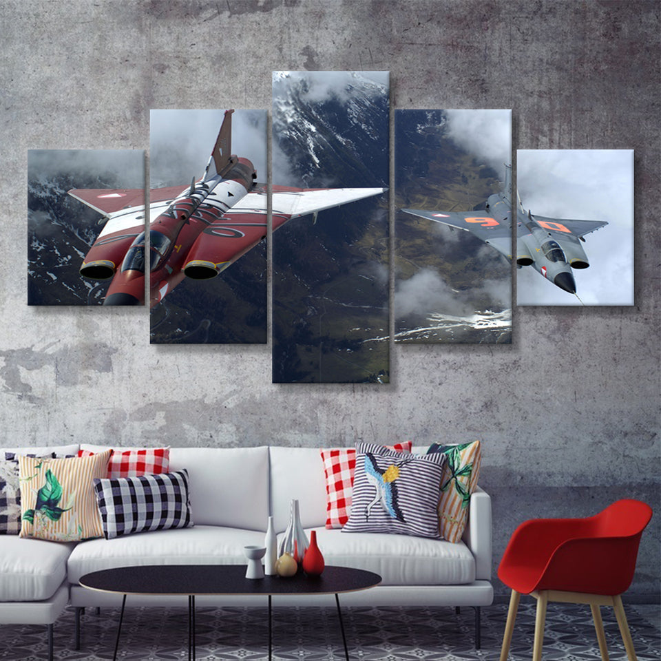 Sukhoi Su 27 Flanker Fighter Aircraft 5 Piece Canvas Prints Wall Art Decor - Painting Canvas, Multi Panels