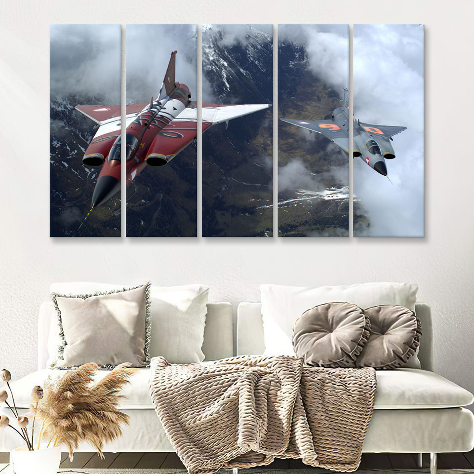 Sukhoi Su 27 Flanker Fighter Aircraft 5 Piece B Canvas Prints Wall Art Decor - Painting Canvas, Multi Panels