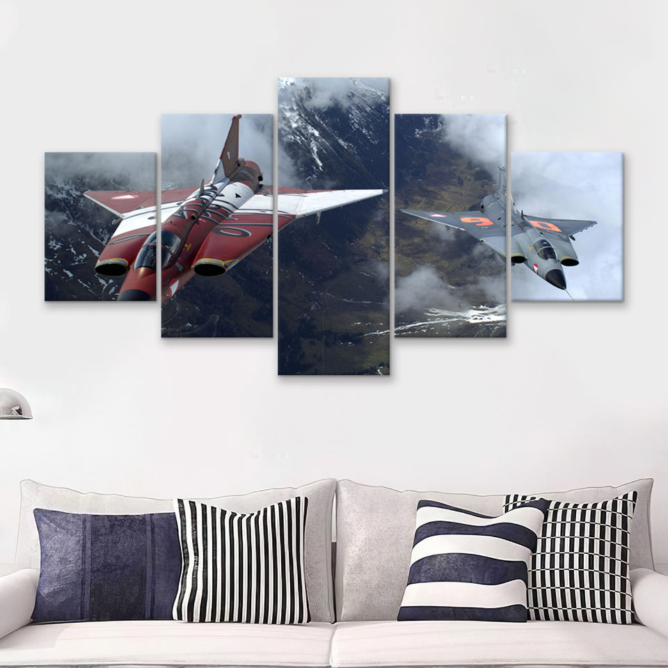 Sukhoi Su 27 Flanker Fighter Aircraft 5 Piece Canvas Prints Wall Art Decor - Painting Canvas, Multi Panels