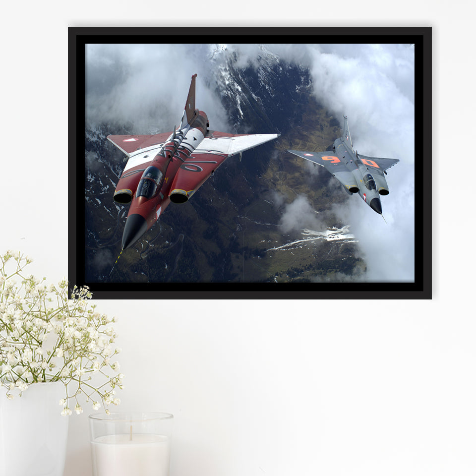 Sukhoi Su 27 Flanker Fighter Aircraft Framed Canvas Prints Wall Art Decor - Painting Canvas, Black Framed Picture