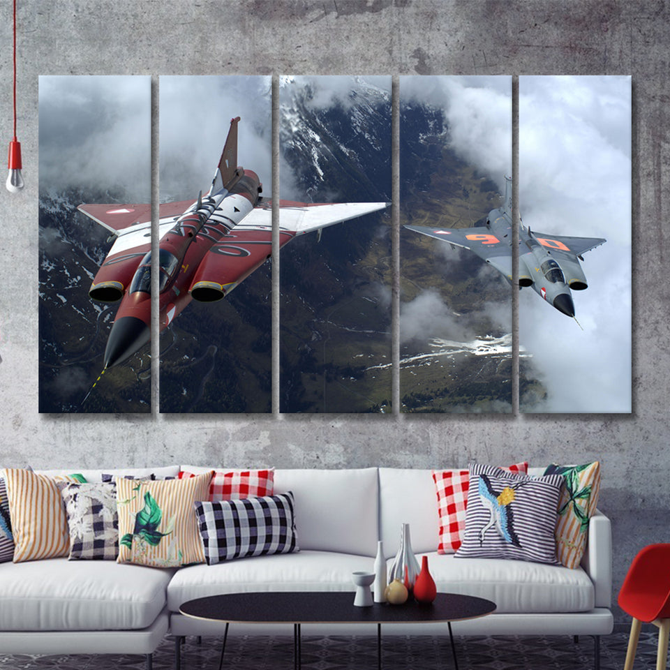 Sukhoi Su 27 Flanker Fighter Aircraft 5 Piece B Canvas Prints Wall Art Decor - Painting Canvas, Multi Panels