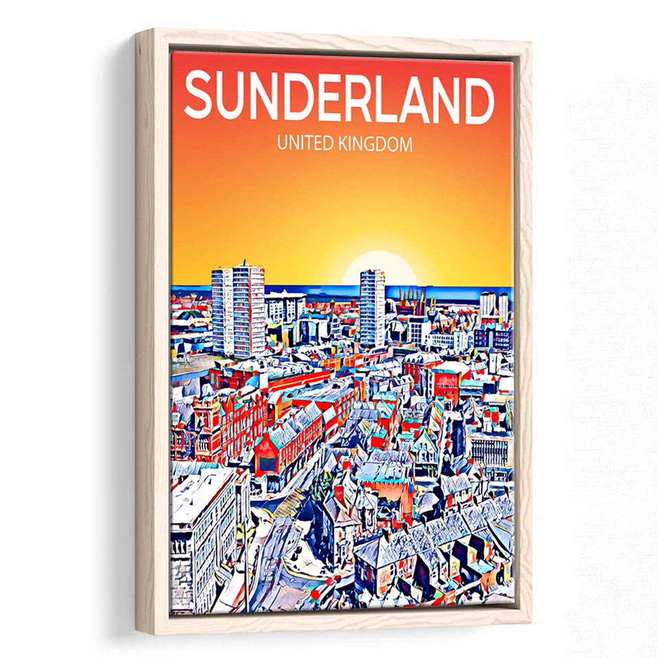 Sunderland UK Art Sunset Night Art Print, Large Canvas, Framed Canvas Print Wall Art Home Decor, Floating Frame