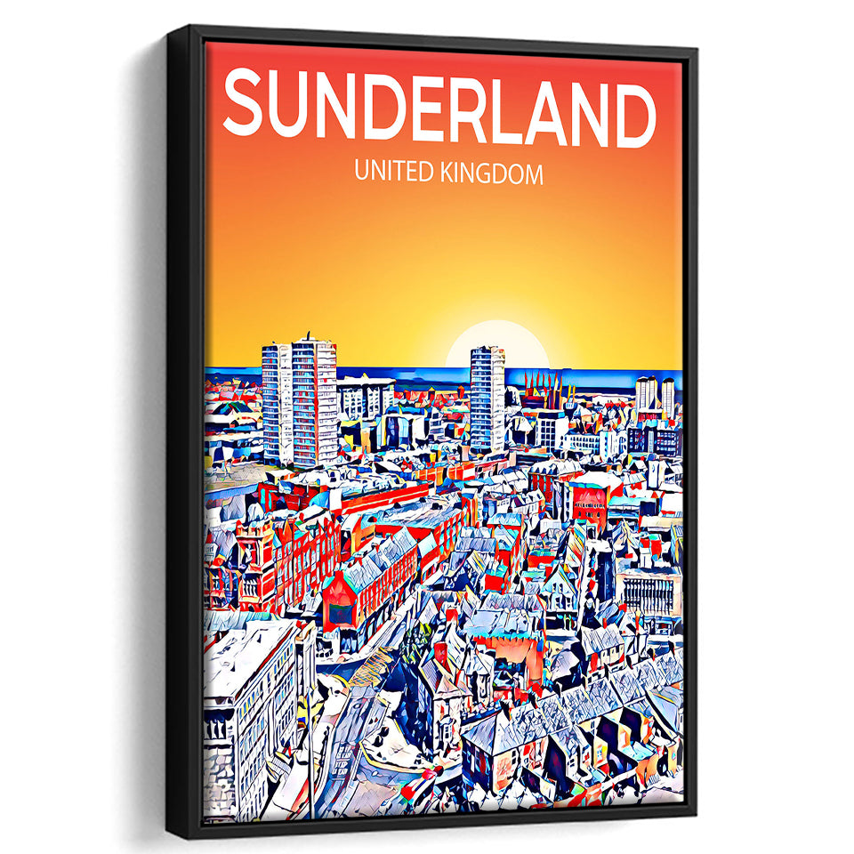 Sunderland UK Art Sunset Night Art Print, Large Canvas, Framed Canvas Print Wall Art Home Decor, Floating Frame