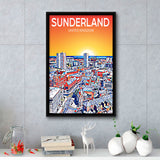 Sunderland UK Art Sunset Night Art Print, Large Canvas, Framed Canvas Print Wall Art Home Decor, Floating Frame