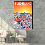 Sunderland UK Art Sunset Night Art Print, Large Canvas, Framed Canvas Print Wall Art Home Decor, Floating Frame