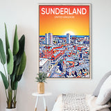 Sunderland UK Art Sunset Night Art Print, Large Canvas, Framed Canvas Print Wall Art Home Decor, Floating Frame
