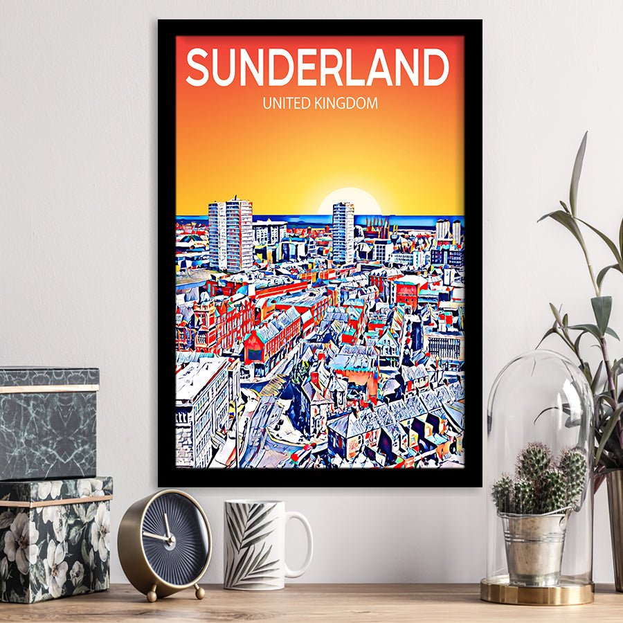 Sunderland UK Art Sunset Night Art Print, City Art Print, Framed Art Print Wall Art Home Decor, Framed Picture