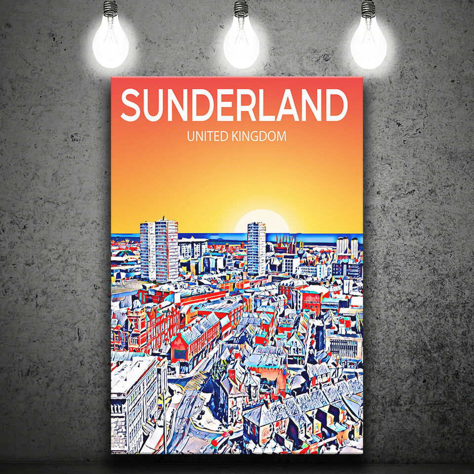Sunderland UK Art Sunset Night Art Print ,City Art Print, Large Canvas, Canvas Print Wall Art Home Decor