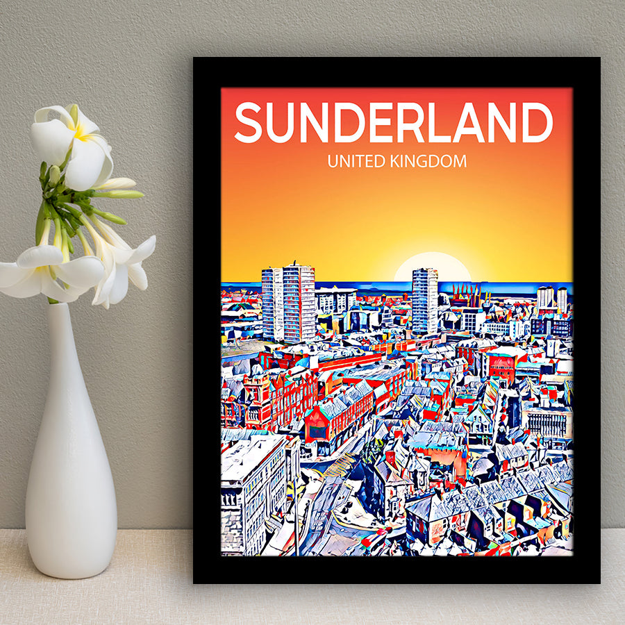 Sunderland UK Art Sunset Night Art Print, City Art Print, Framed Art Print Wall Art Home Decor, Framed Picture