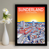Sunderland UK Art Sunset Night Art Print, City Art Print, Framed Art Print Wall Art Home Decor, Framed Picture