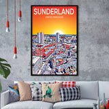 Sunderland UK Art Sunset Night Art Print, City Art Print, Framed Art Print Wall Art Home Decor, Framed Picture
