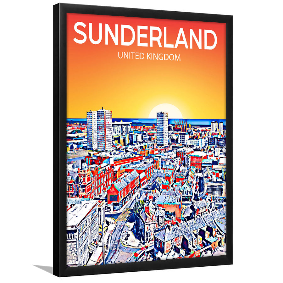 Sunderland UK Art Sunset Night Art Print, City Art Print, Framed Art Print Wall Art Home Decor, Framed Picture