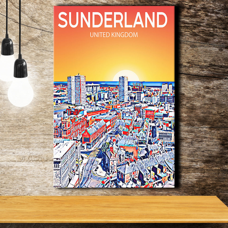Sunderland UK Art Sunset Night Art Print ,City Art Print, Large Canvas, Canvas Print Wall Art Home Decor