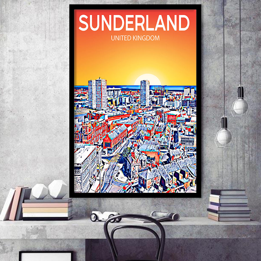 Sunderland UK Art Sunset Night Art Print, City Art Print, Framed Art Print Wall Art Home Decor, Framed Picture