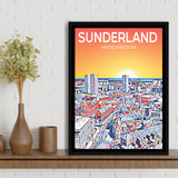 Sunderland UK Art Sunset Night Art Print, Large Canvas, Framed Canvas Print Wall Art Home Decor, Floating Frame