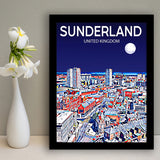 Sunderland UK Art Night Art Print, City Art Print, Framed Art Print Wall Art Home Decor, Framed Picture