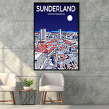 Sunderland UK Art Night Art Print, Large Canvas, Framed Canvas Print Wall Art Home Decor, Floating Frame