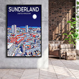 Sunderland UK Art Night Art Print, Large Canvas, Framed Canvas Print Wall Art Home Decor, Floating Frame