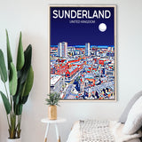 Sunderland UK Art Night Art Print, Large Canvas, Framed Canvas Print Wall Art Home Decor, Floating Frame