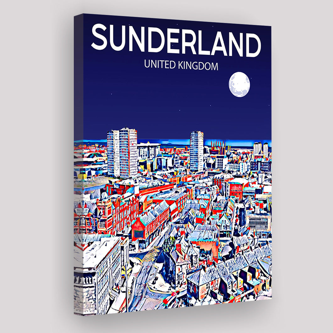 Sunderland UK Art Night Art Print ,City Art Print, Large Canvas, Canvas Print Wall Art Home Decor