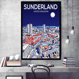 Sunderland UK Art Night Art Print, City Art Print, Framed Art Print Wall Art Home Decor, Framed Picture
