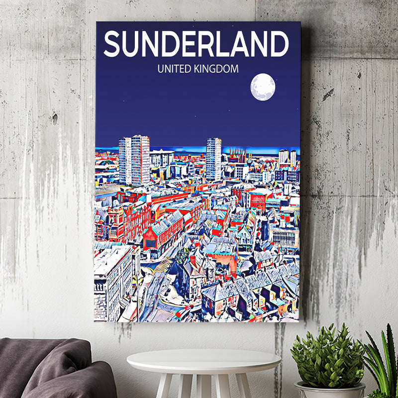 Sunderland UK Art Night Art Print ,City Art Print, Large Canvas, Canvas Print Wall Art Home Decor