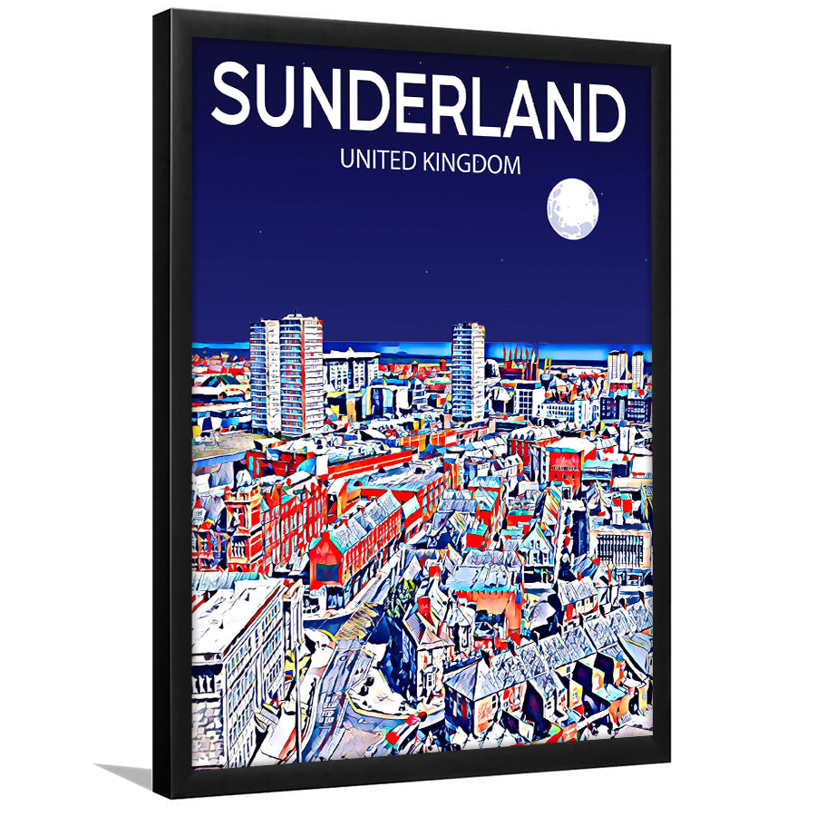 Sunderland UK Art Night Art Print, City Art Print, Framed Art Print Wall Art Home Decor, Framed Picture
