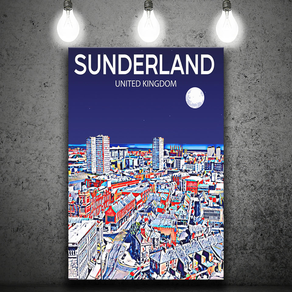 Sunderland UK Art Night Art Print ,City Art Print, Large Canvas, Canvas Print Wall Art Home Decor