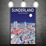 Sunderland UK Art Night Art Print ,City Art Print, Large Canvas, Canvas Print Wall Art Home Decor