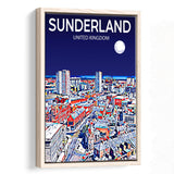 Sunderland UK Art Night Art Print, Large Canvas, Framed Canvas Print Wall Art Home Decor, Floating Frame
