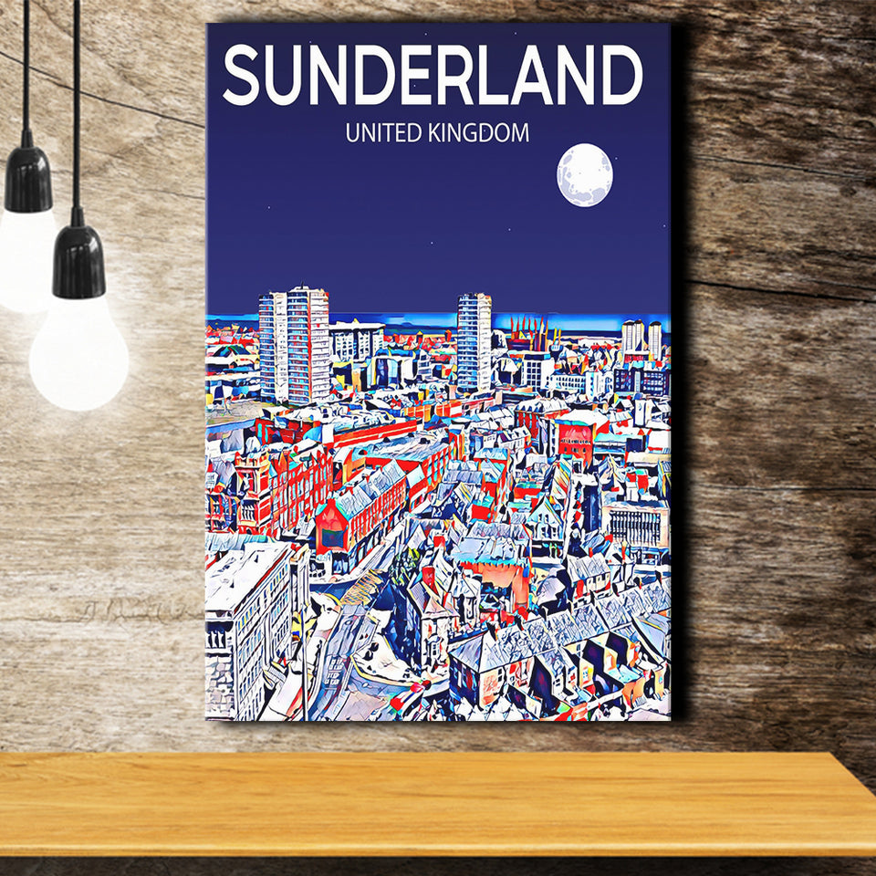 Sunderland UK Art Night Art Print ,City Art Print, Large Canvas, Canvas Print Wall Art Home Decor