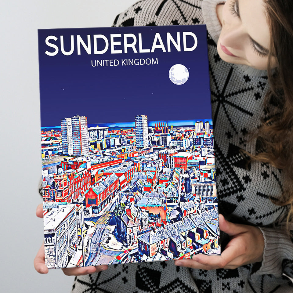 Sunderland UK Art Night Art Print ,City Art Print, Large Canvas, Canvas Print Wall Art Home Decor