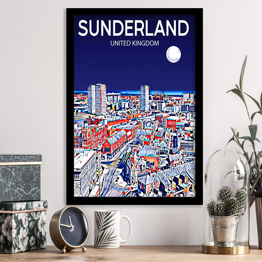Sunderland UK Art Night Art Print, City Art Print, Framed Art Print Wall Art Home Decor, Framed Picture