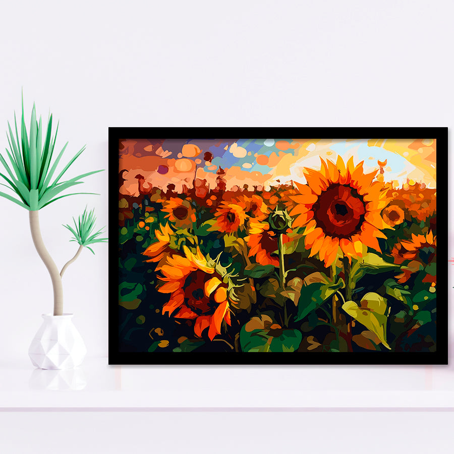 Sunflower Field At Sunrise Framed Art Prints Wall Decor, Framed Picture, Large Art Prints