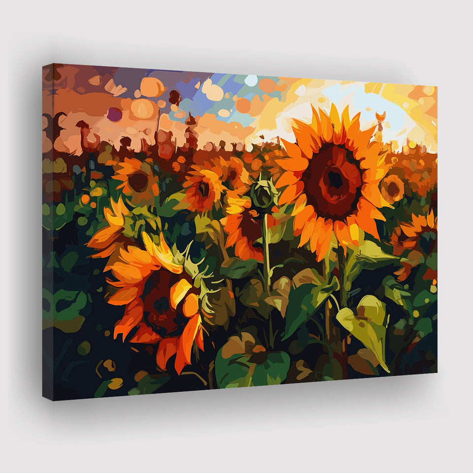Sunflower Field At Sunrise Canvas Prints Wall Art, Home Living Room Decor, Large Canvas