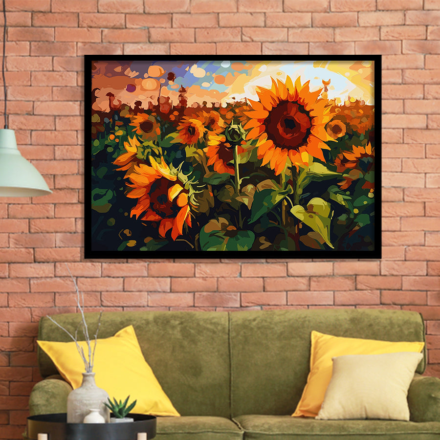 Sunflower Field At Sunrise Framed Art Prints Wall Decor, Framed Picture, Large Art Prints