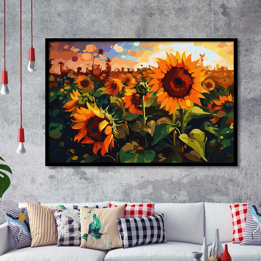 Sunflower Field At Sunrise Framed Art Prints Wall Decor, Framed Picture, Large Art Prints