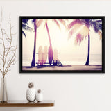 Sunny Beach With Palm Trees Framed Canvas Prints Wall Art Decor - Paiting Canvas, Art Prints, Floating Frame