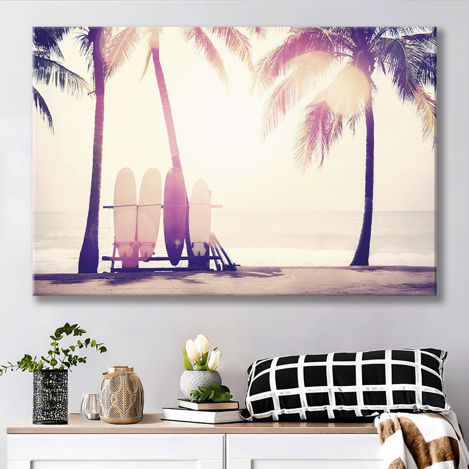 Sunny Beach With Palm Trees Canvas Prints Wall Art Decor - Paiting Canvas, Art Prints, Wall Decor, For Sale