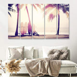 Sunny Beach With Palm Trees 5 Piece B Canvas Prints Wall Art Decor - Painting Canvas, Multi Panels