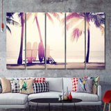 Sunny Beach With Palm Trees 5 Piece B Canvas Prints Wall Art Decor - Painting Canvas, Multi Panels