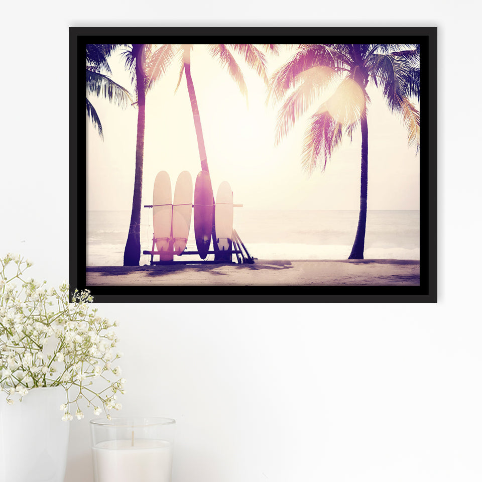 Sunny Beach With Palm Trees Framed Canvas Prints Wall Art Decor - Paiting Canvas, Art Prints, Floating Frame