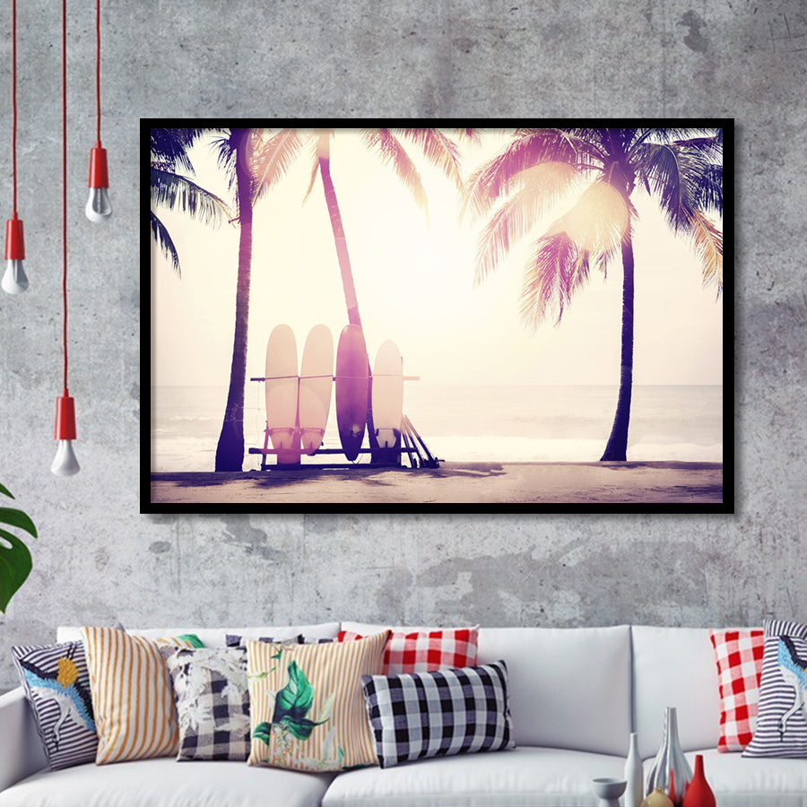 Sunny Beach With Palm Trees Framed Art Prints Wall Decor - Painting Prints, Framed Picture, Home Decor